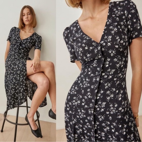 Reformation Locklin in Jasmine Black Floral Print Midi Dress - Picture 2 of 4